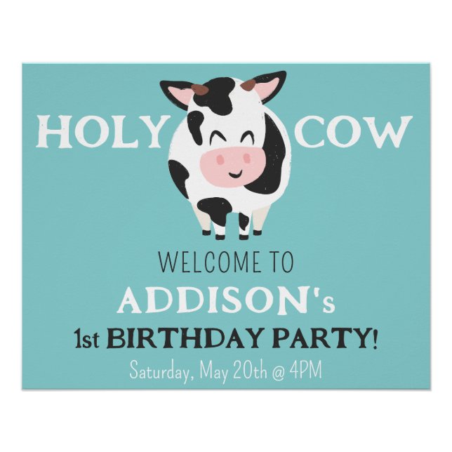Holy Cow Welcome To Birthday Party Farm Poster (Front)