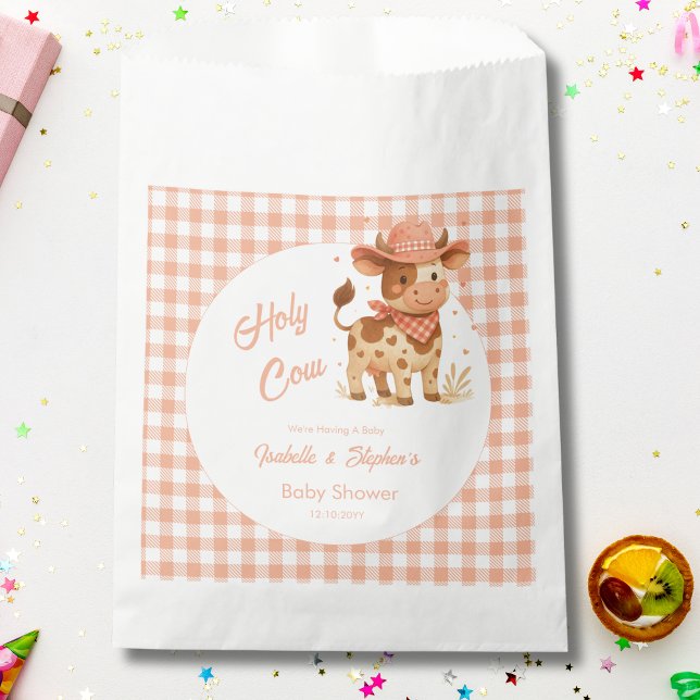 Holy Cow We're Having A Baby Rustic Peach Plaid  Favor Bag (Creator Uploaded)