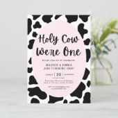 Holy Cow We're One Twins Girl 1st Birthday Party Invitation (Standing Front)