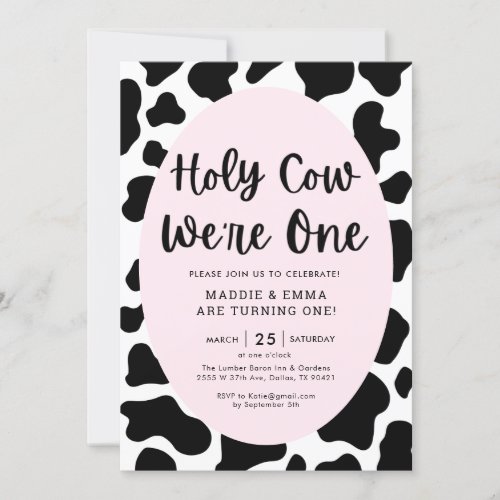 Holy Cow Were One Twins Girl 1st Birthday Party Invitation