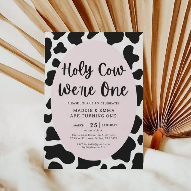 Holy Cow We're One Twins Girl 1st Birthday Party Invitation (Creator Uploaded)