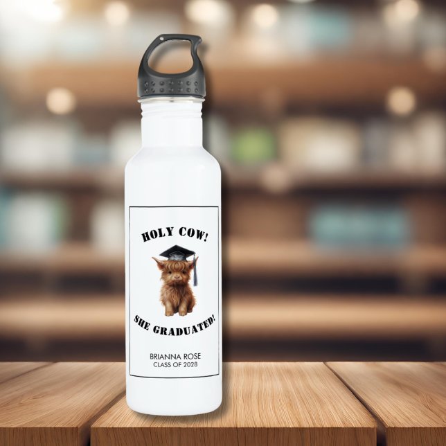 Holy Cow! White Graduation  Stainless Steel Water Bottle (Creator Uploaded)