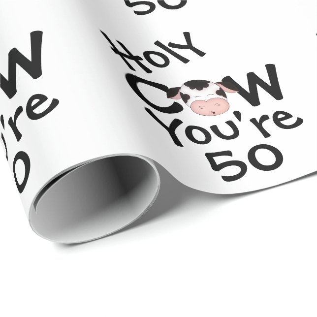 Holy Cow You're 50 Humorous Birthday Black n White Wrapping Paper (Roll Corner)