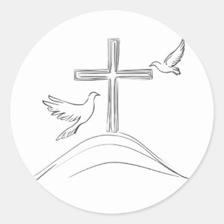 Holy Cross and Doves Classic Round Sticker