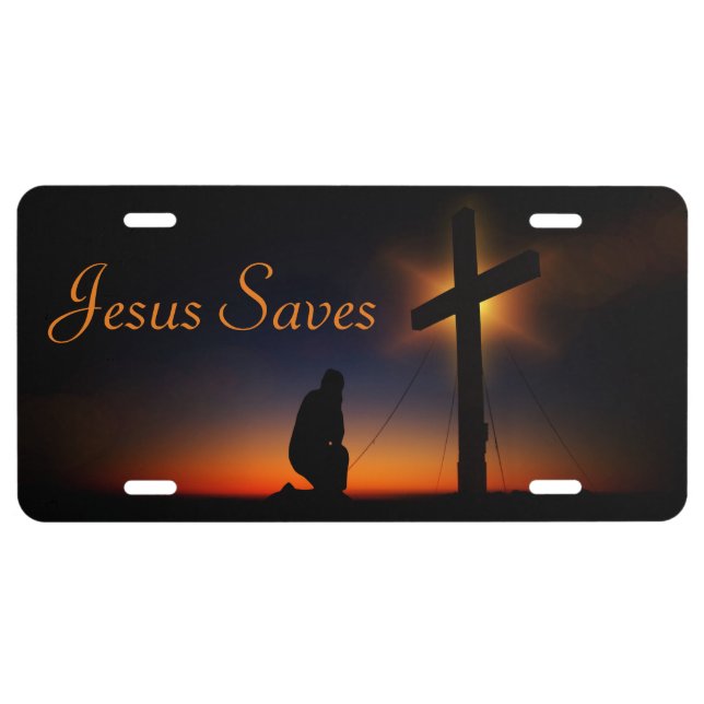 Holy Cross at Sunset Jesus Saves (Personalize) License Plate (Front)