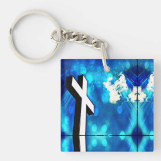 Holy Cross Blue Sky Sparkle Keychain