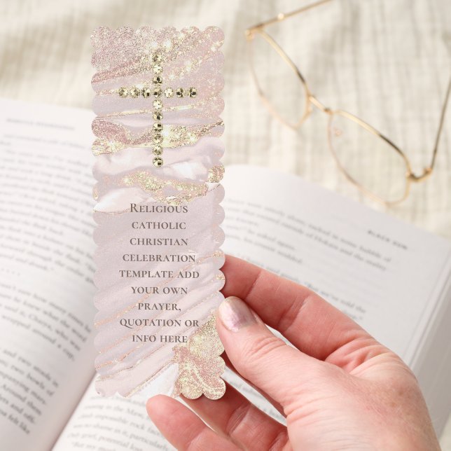 Holy cross elegant pink fluid design bookmarks (Hand)
