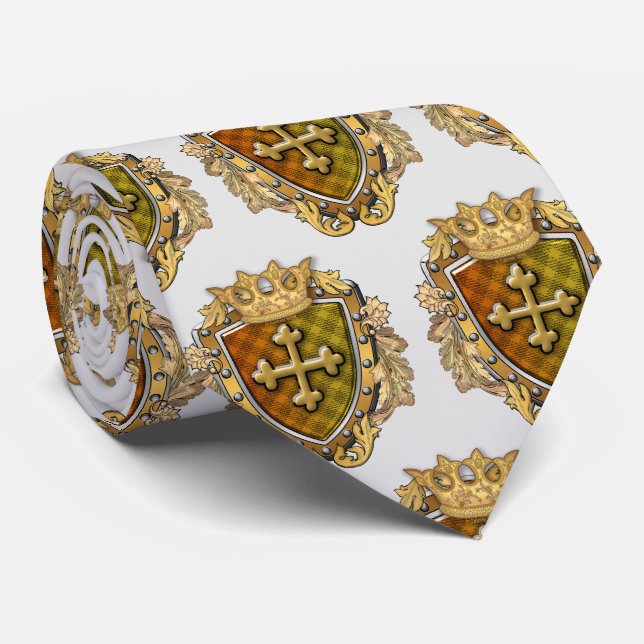 Holy Cross Family Crest Shield surname Neck Tie (Rolled)