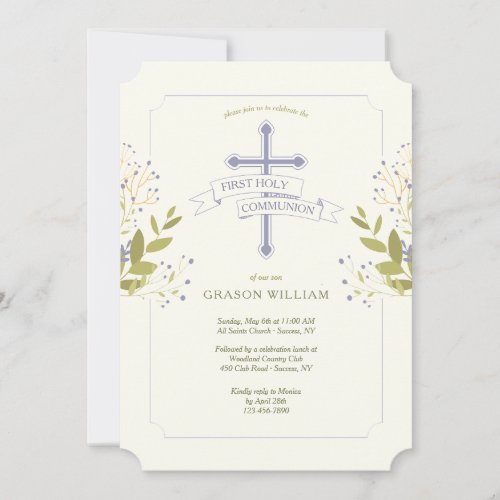 Holy Cross First Holy Communion Blue Invitation