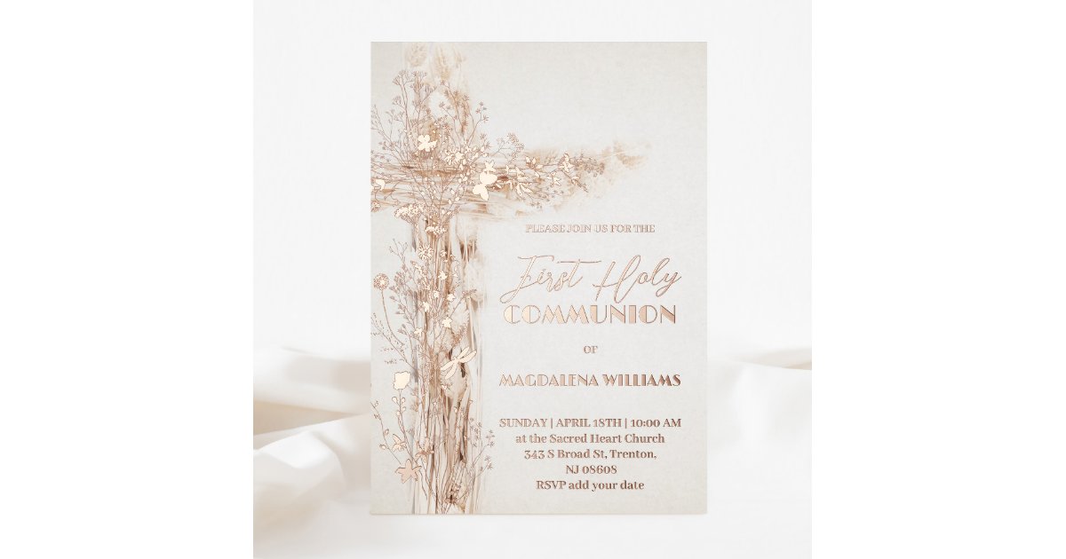Holy cross First Holy Communion Foil Invitation | Zazzle
