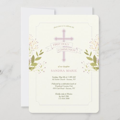 Holy Cross First Holy Communion Pink Invitation