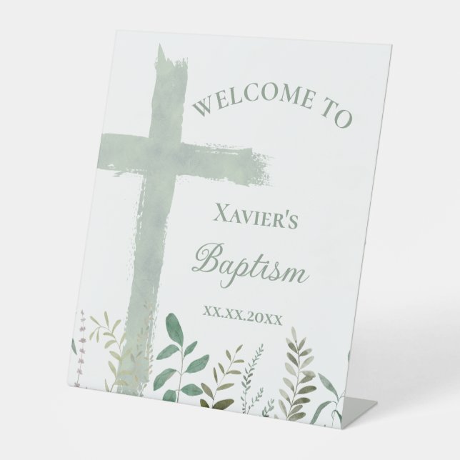  Holy Cross greenery Baptism Pedestal Sign (Front)