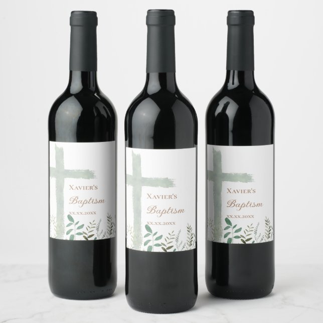  Holy Cross greenery Baptism Wine Label (Bottles)
