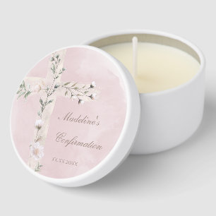 Holy Cross on dusty pink Confirmation mini Candle Favors