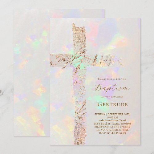 holy cross opal design Baptism Invitation