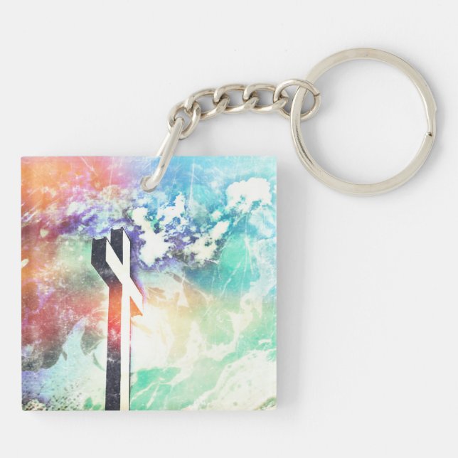 Holy Cross Pastel Distressed Keychain (Back)