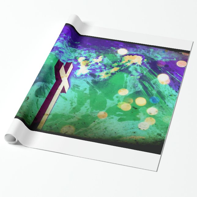 Holy Cross Purple Earth Sparkle Wrapping Paper (Unrolled)