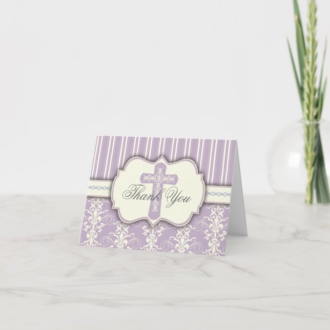 Holy Cross Vintage Lavender Damask Thank You (Front)