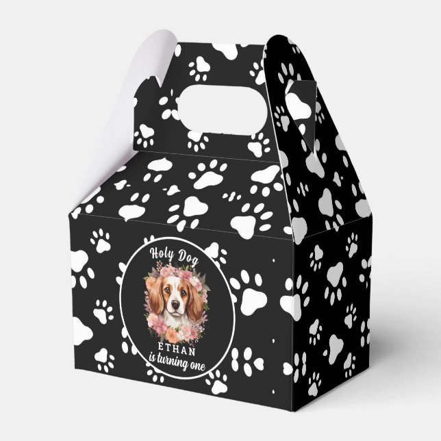 Holy Dog, I'm One | Dog Girl 1st Birthday Favor Boxes (Front Side)