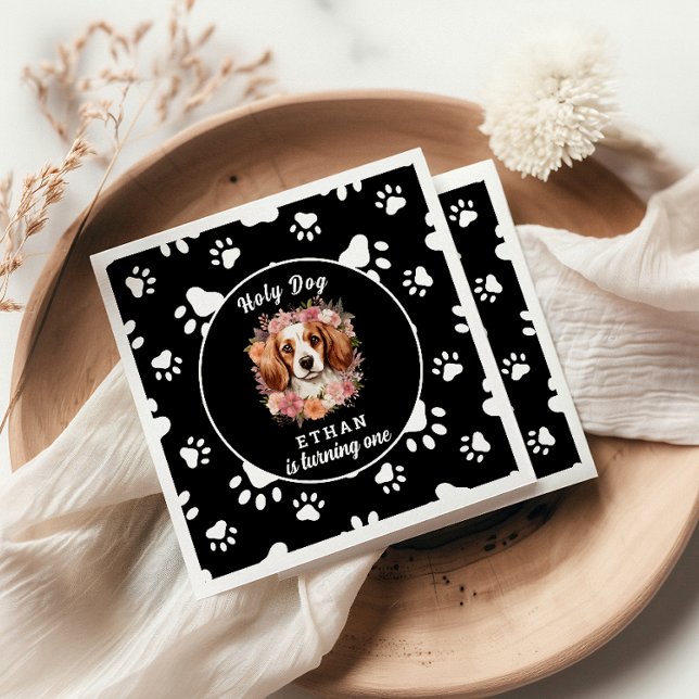Holy Dog, I'm One | Dog Girl 1st Birthday Napkins (Creator Uploaded)