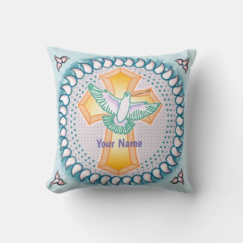 Holy Dove Christian Cross custom name pillow