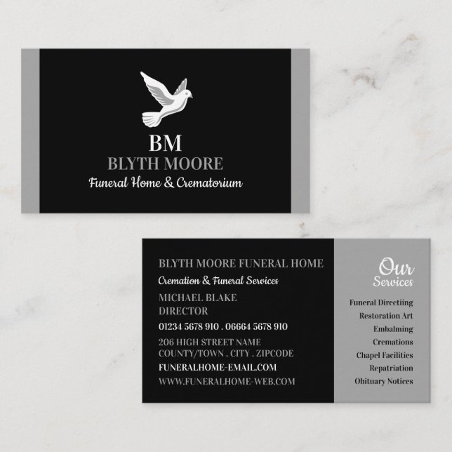 Holy Dove, Funeral Home, Directors Business Card (Front/Back)
