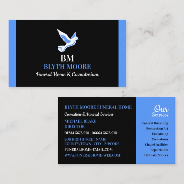 Holy Dove, Funeral Home, Directors Business Card (Front/Back)