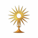 Holy Eucharist in golden Monstrance Cutout<br><div class="desc">Holy Eucharist in golden Monstrance

Feel free to add your own words and/or pictures to this item,  or change the background color,  via Zazzle's great customization tools.  This design is also available on many other products. Thanks for stopping by! God bless!</div>