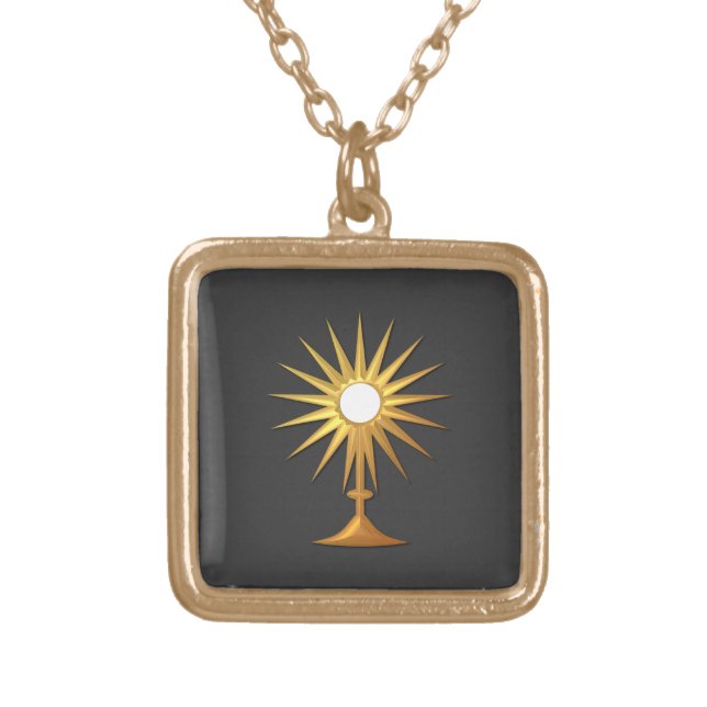 Holy Eucharist in golden Monstrance Gold Plated Necklace (Front)