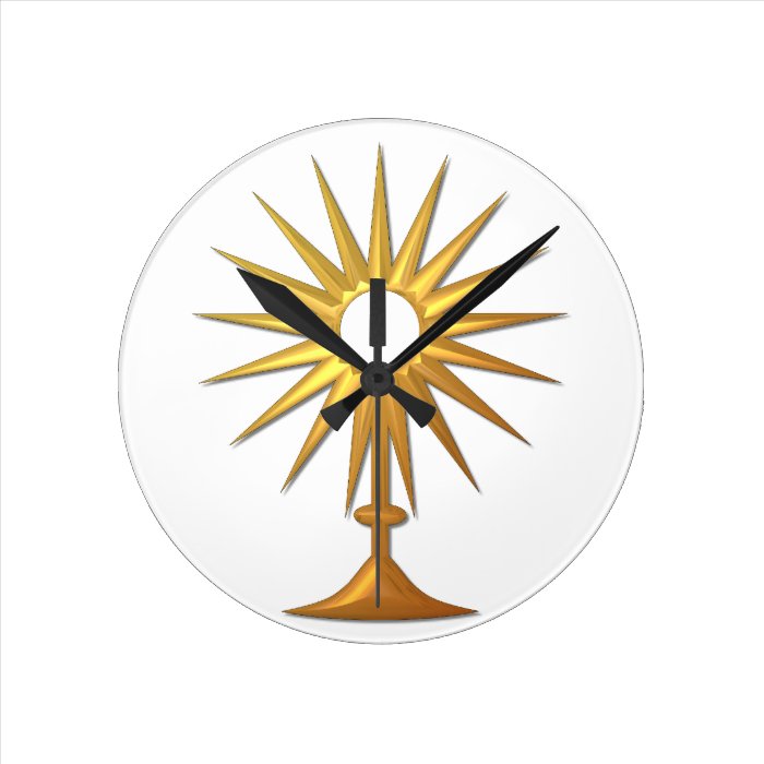 Holy Eucharist in golden Monstrance Round Clocks