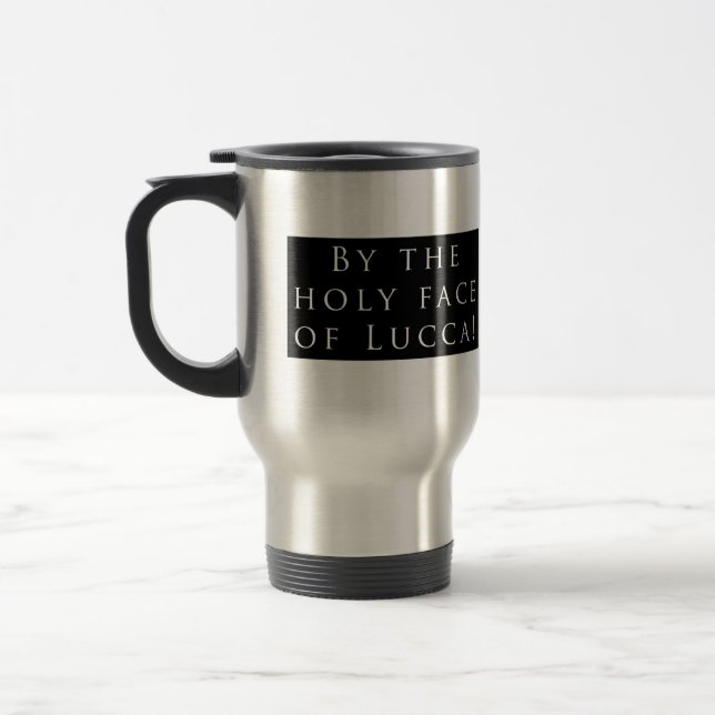 Holy Face of Lucca! Black Travel Mug (Left)