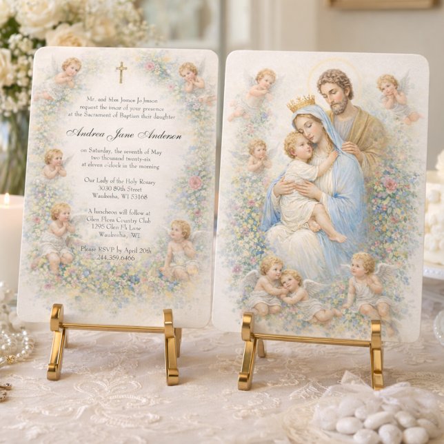 Holy Family Angels Floral Baptism Christening  Invitation (Creator Uploaded)