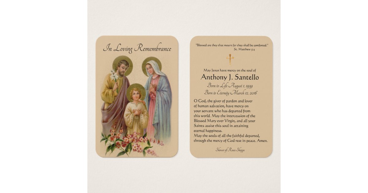 Holy Family Catholic Funeral Flowers Holy Card - | Zazzle