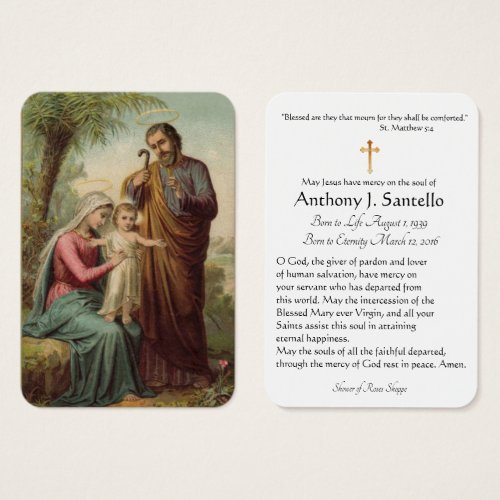 Holy Family Catholic Funeral Memorial Holy Card _