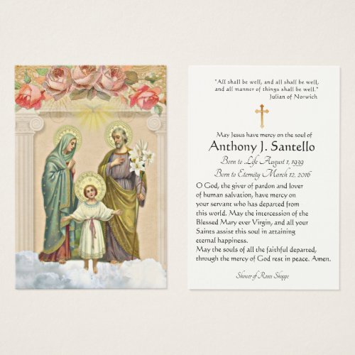 Holy Family Catholic Funeral Memorial Holy Card _