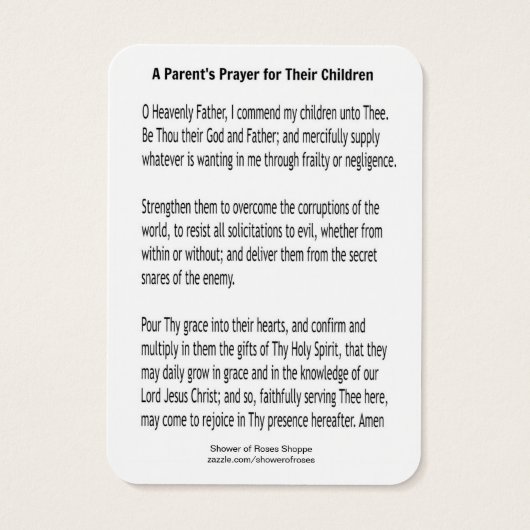 Holy Family Catholic Parent's Prayer for Children (Back)