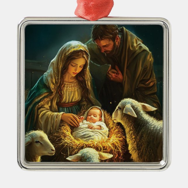 Holy Family Christmas Nativity  Metal Ornament (Front)