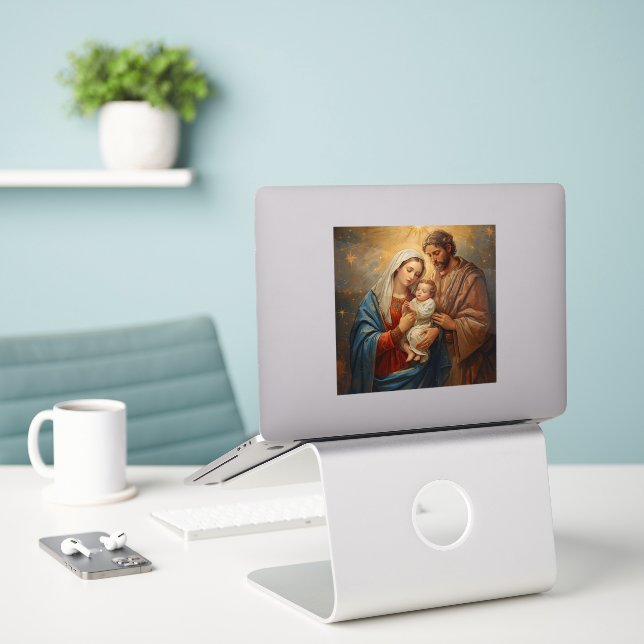 Holy Family Christmas Sticker For Holi Festive (Laptop On Desk)