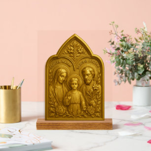Holy Family Desk Shrine Jesus Mary and Joseph Acrylic Sign