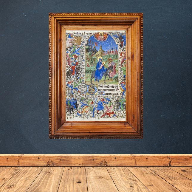 Holy Family Flight into Egypt Medieval Manuscript Poster (Holy Family Flight into Egypt Christmas Medieval Manuscript Catholic Christian Poster)