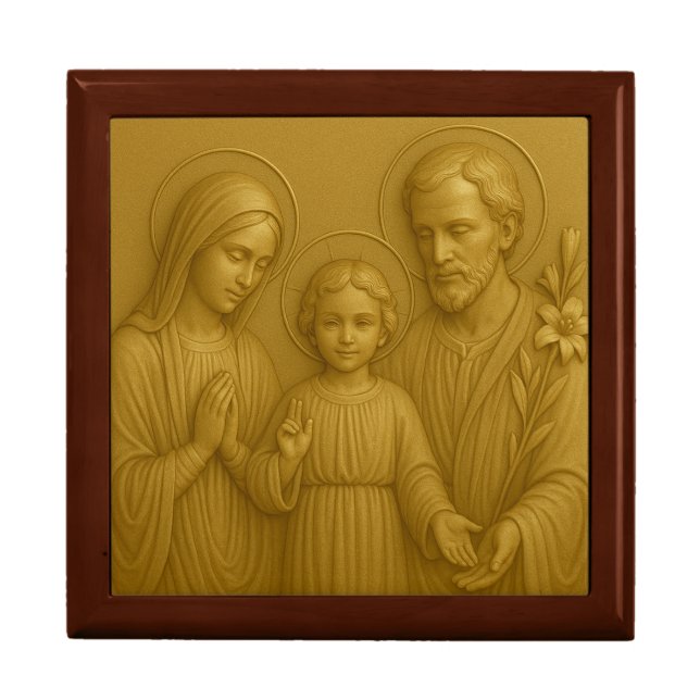 Holy Family Gold Bas-Relief Religious Catholic  Gift Box (Front)