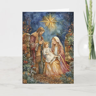 Holy Family in a Cozy Stable Card