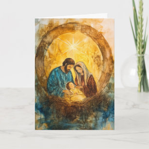 Holy Family in Manger, Star Glow Card