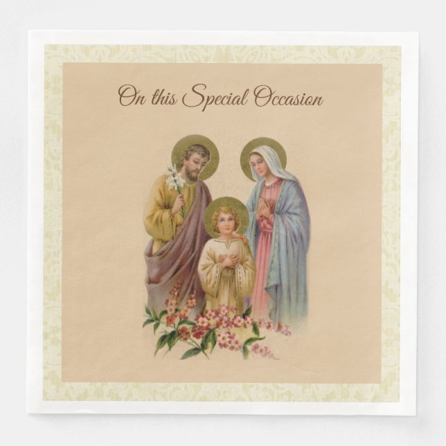Holy Family Jesus Mary Holy St. Joseph Catholic Paper Dinner Napkins (Front)