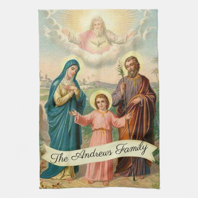 Holy Family Jesus Mary St. Joseph God the Father Kitchen Towel (Vertical)