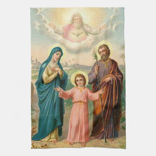 Holy Family Jesus Mary St. Joseph God the Father Kitchen Towel (Vertical)