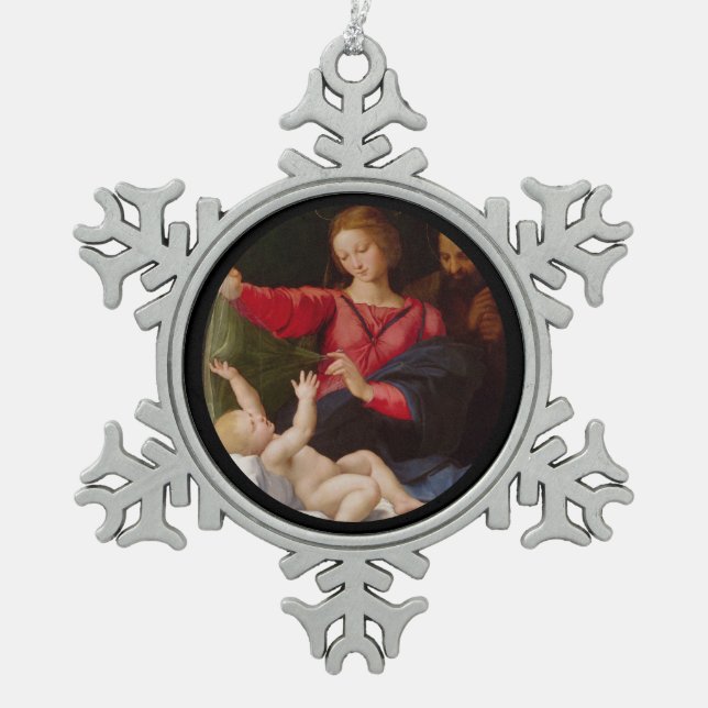 Holy Family Madonna of Loreto Snowflake Pewter Christmas Ornament (Front)