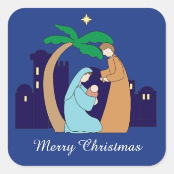 Holy Family Nativity Christmas Christian Religious Square Sticker by OnceForAll at Zazzle
