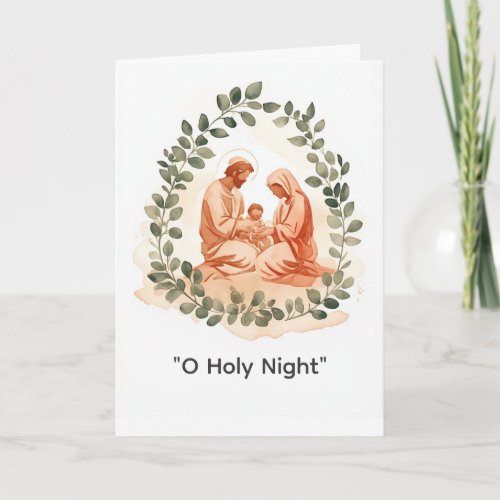 Holy Family Nativity Eucalyptus Peach Watercolor Card