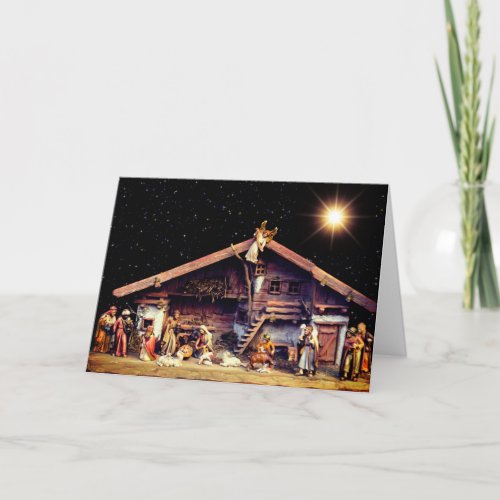 Holy Family Stable Angel Wise Men Shepherds  Holiday Card